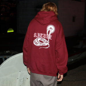 Streetwear Hoodie Old English Text "Ritual" on Back with Cobra and Halo