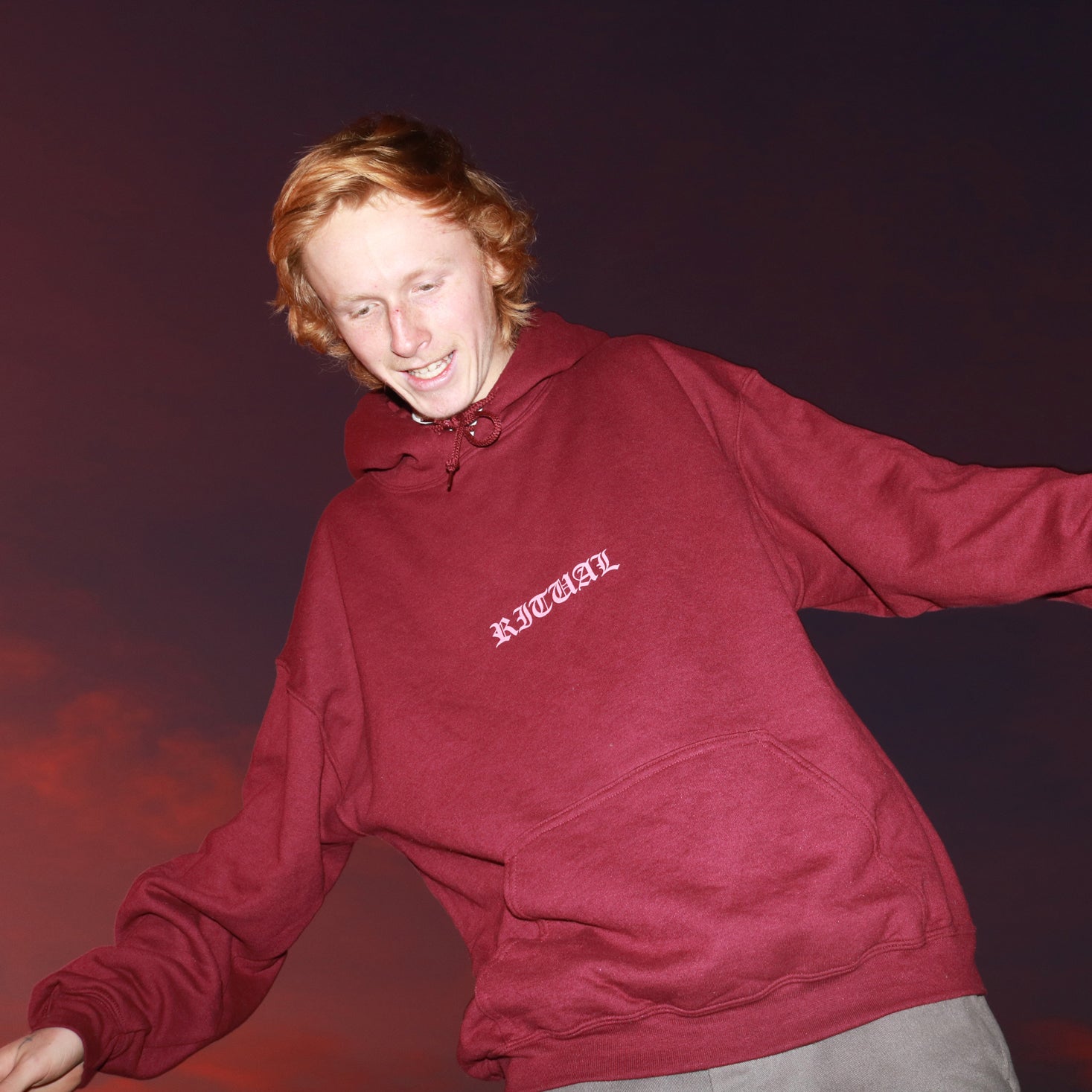 Streetwear Hoodie Old English Text on Front That Says Ritual